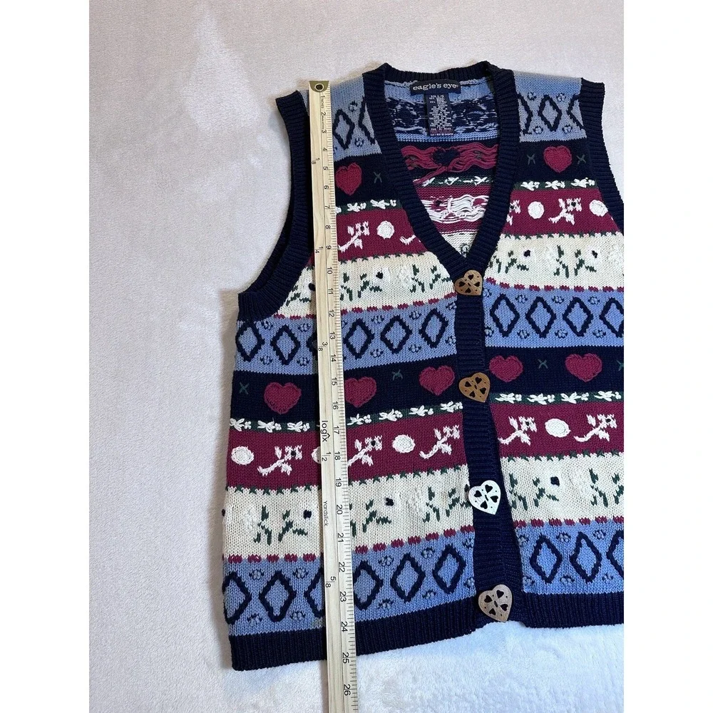 Vintage Eagle's Eye Sweater Vest Size L Hearts Flowers  Valentines - Picture 6 of 9